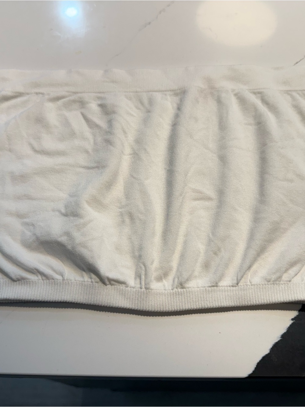 White Strapless Tube Top with Ribbed Hem